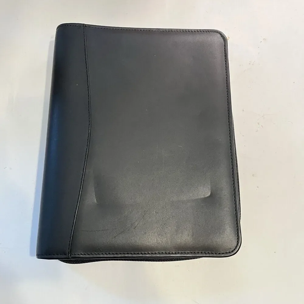 Top-Grain Leather Franklin Covey Planner Zippered 7-Ring Organizer Planner Black